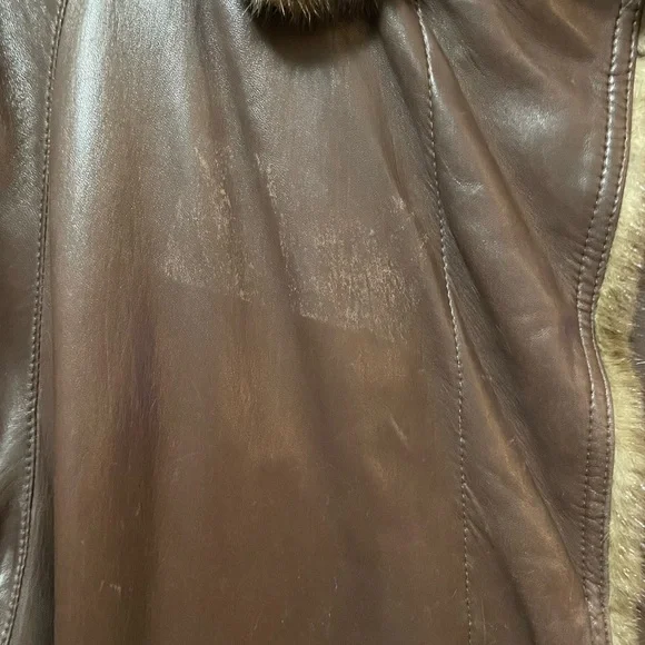 Brown Leather Jacket with Faux Fur Trim - Picture 9 of 11